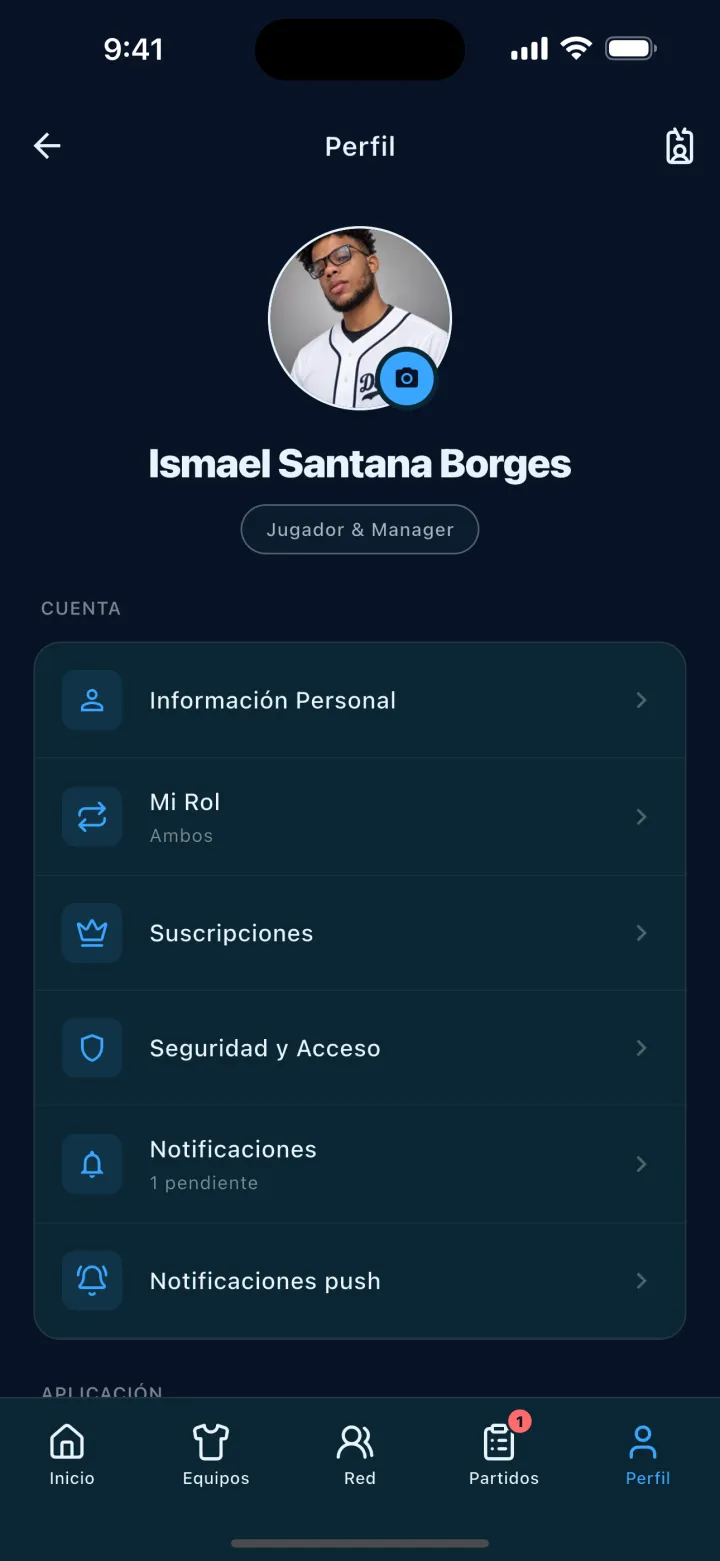 Pantalla de DStats: Perfil, equipo y ajustes de la cuenta