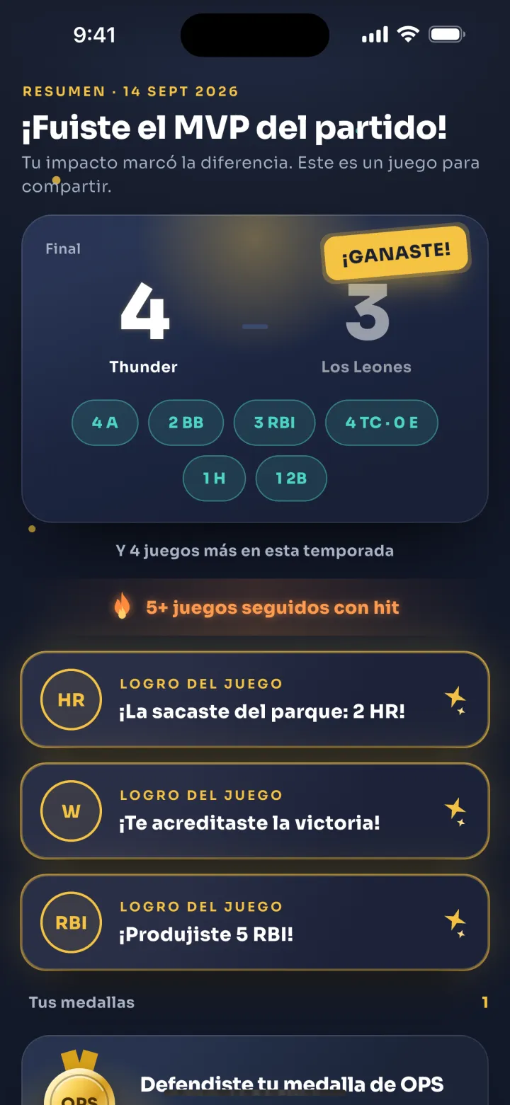 Pantalla de DStats: Resumen personal y MVP