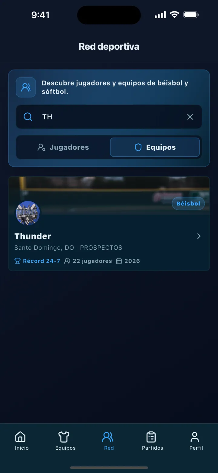 Pantalla de DStats: Búsqueda de equipos